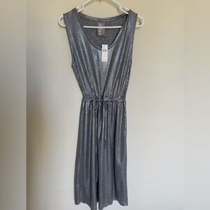 NWT dolan Silver Shimmer Sleeveless Drawstring Midi Dress (see video)